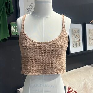 aerie Beige Crochet Crop Tank Top